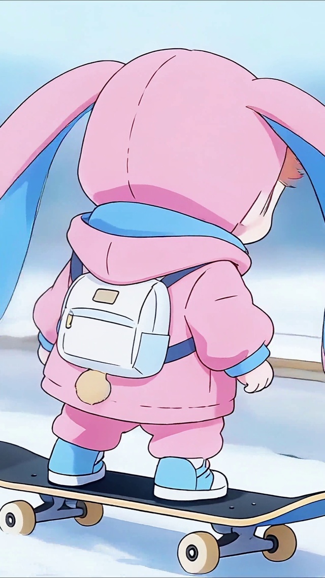 呆萌可爱二次元滑雪女孩背影