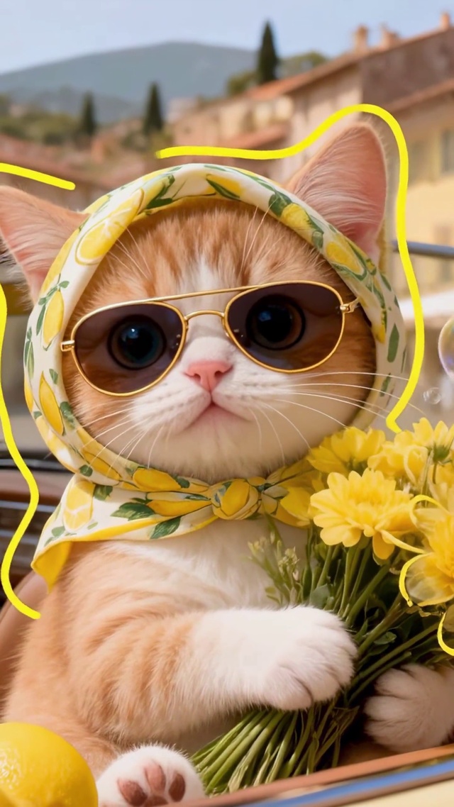 敞篷车里的橘猫