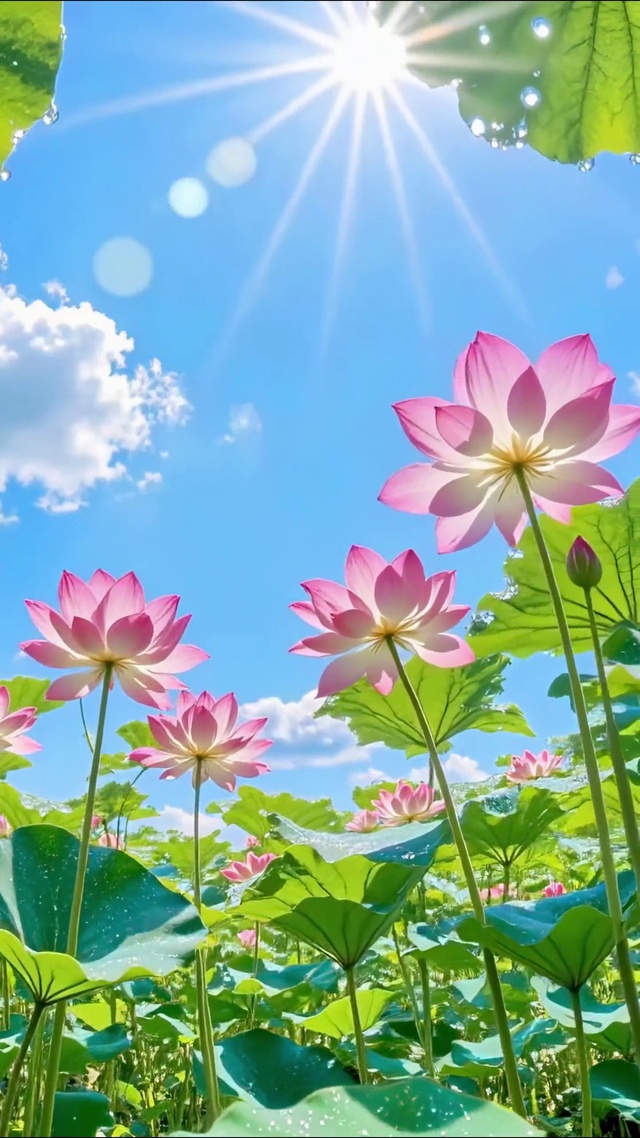 蓝天为幕，荷开盛夏