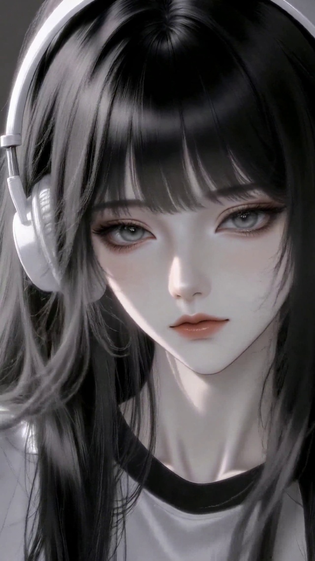 窗边戴耳机的二次元美少女