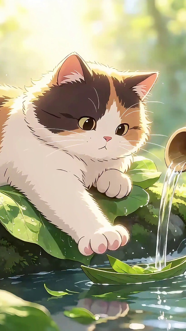 盛夏玩水的小猫