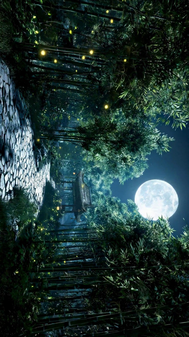 月夜竹林古风小径