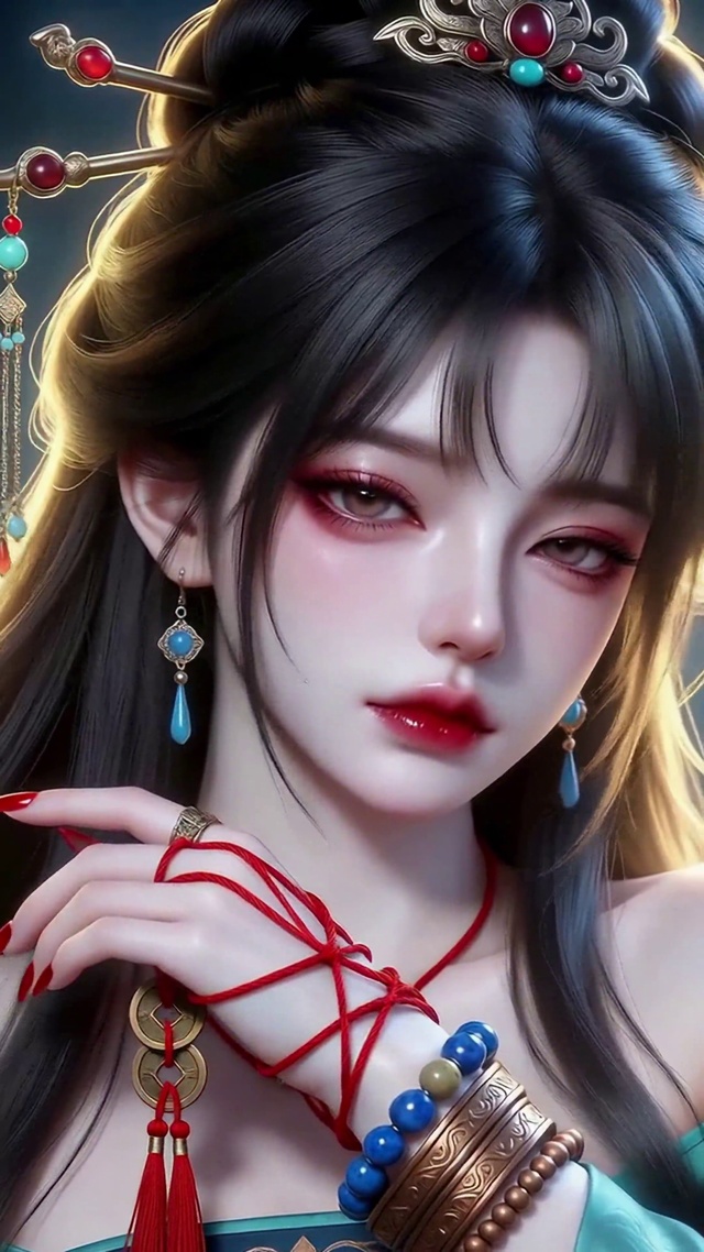 古风红绸绝色美少女
