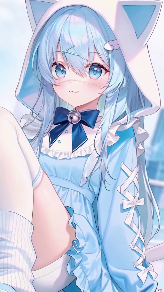 蓝发猫耳可爱二次元少女