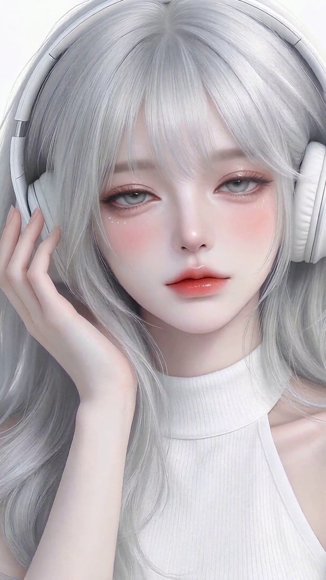 银发耳机少女的纯白时光
