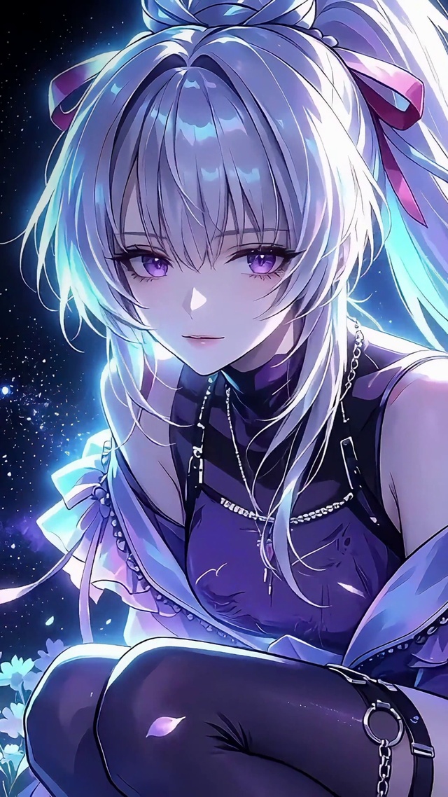 星空花海中的白发巫女