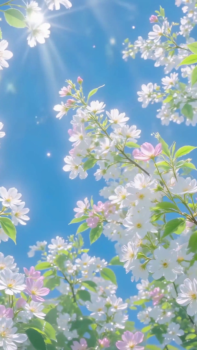 蓝天下晴日繁花