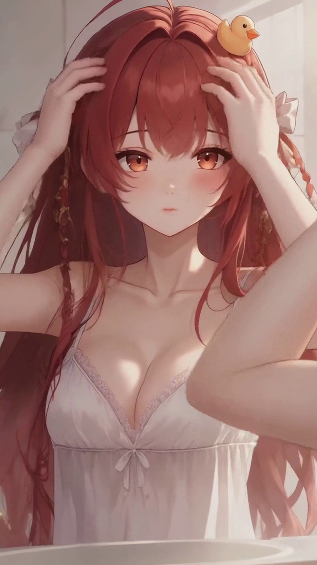 镜前红发美少女