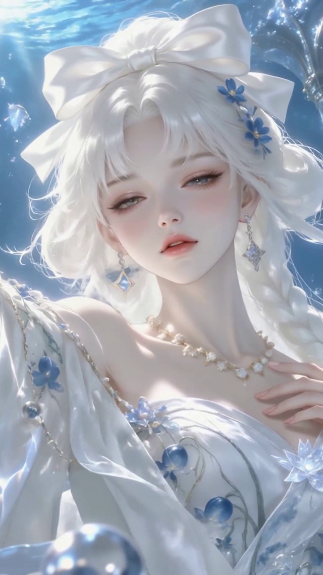 幽蓝海底白发梦幻美女