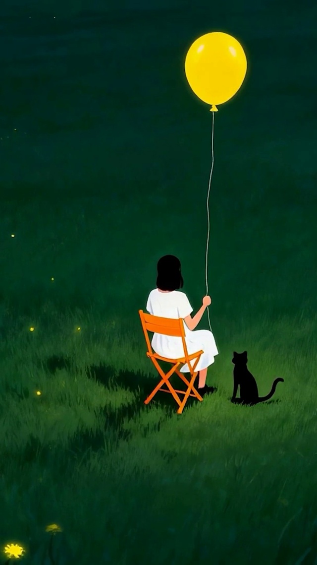 夜景女孩与猫咪