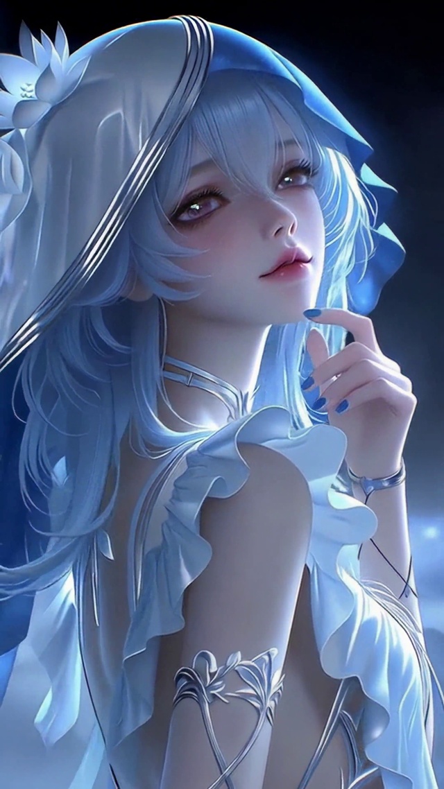 幽蓝花海银发美少女守岸人