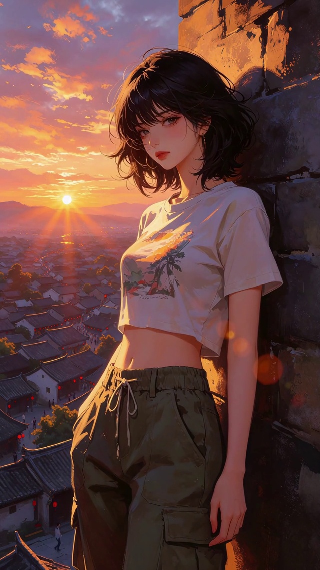 天台晚霞女孩