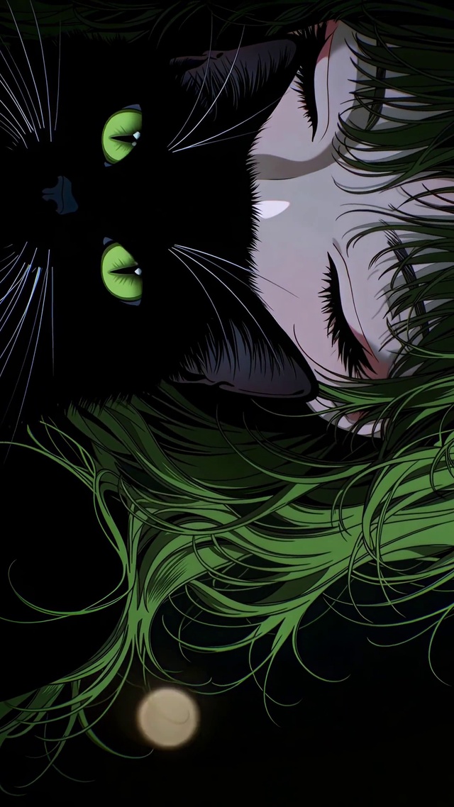黑夜里的绿瞳黑猫守护