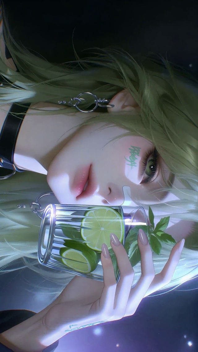 青柠薄荷绿发二次元少女