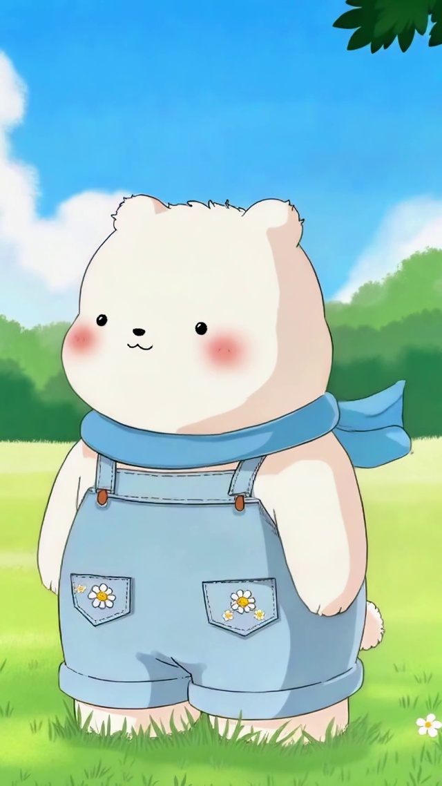 春日草地上的小白熊