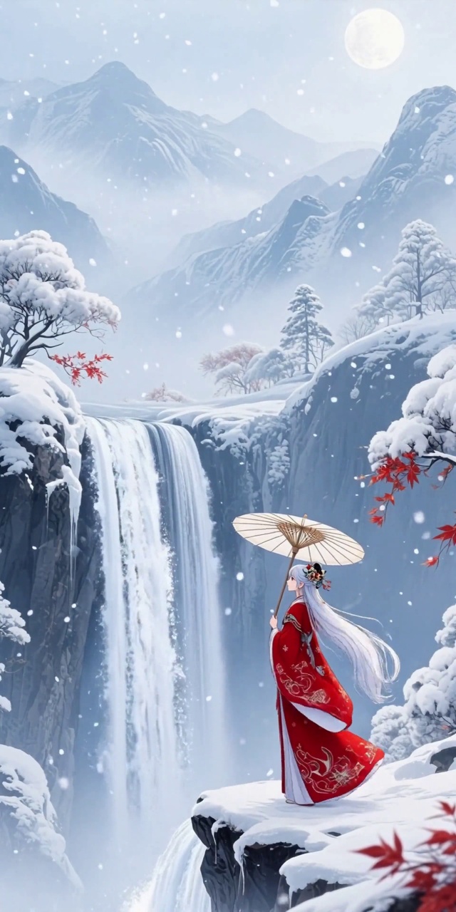 雪山瀑布