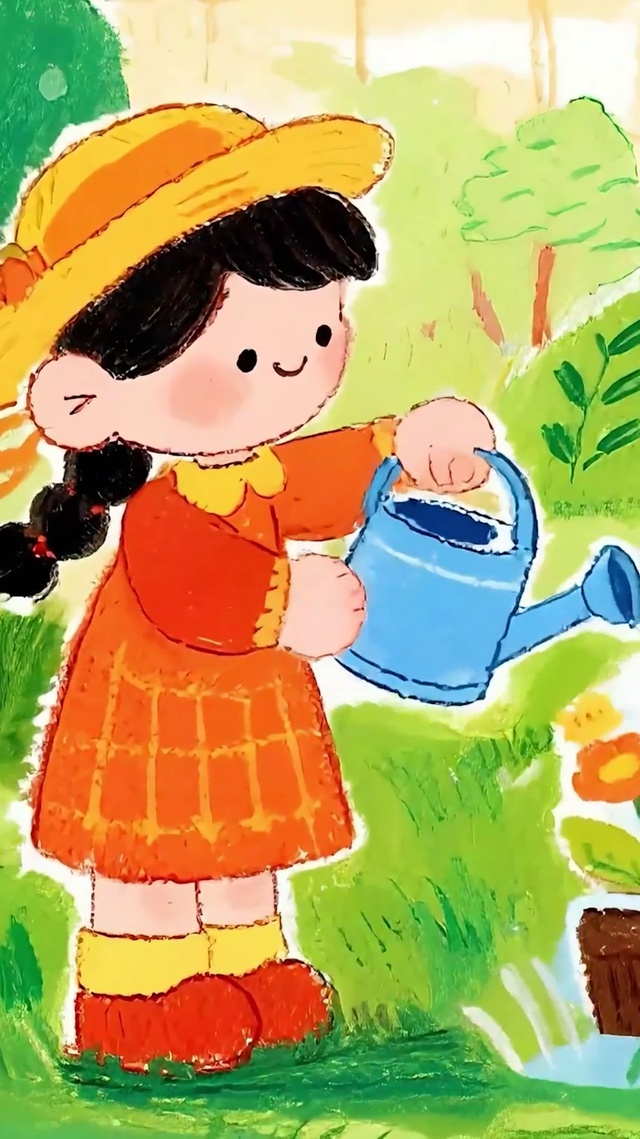 护眼小清新浇花女孩