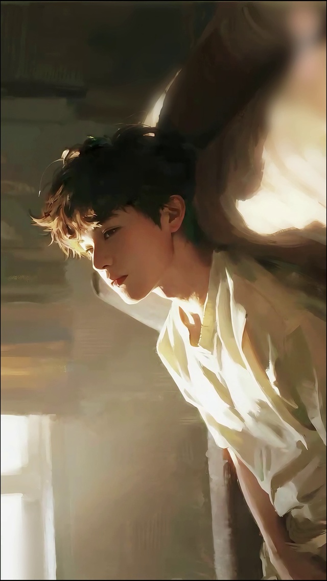 油画-光隙静思少年