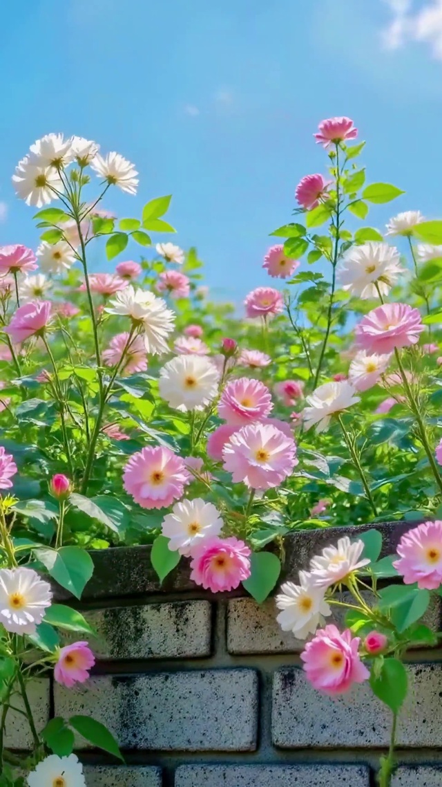 夏日花墙与晴空