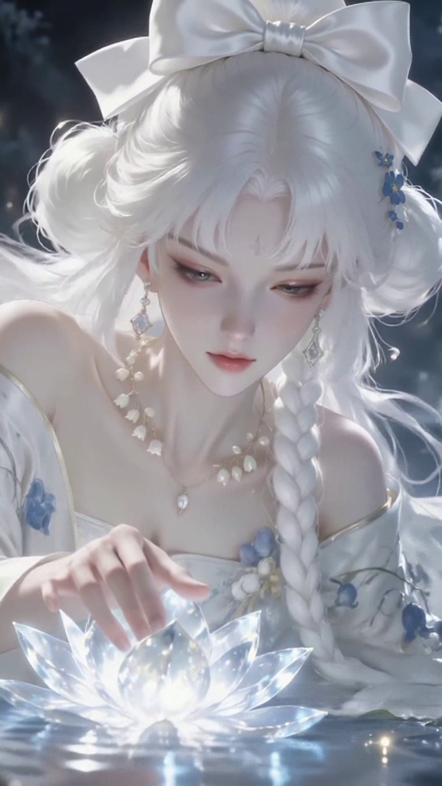 月夜荷塘古风白发美少女