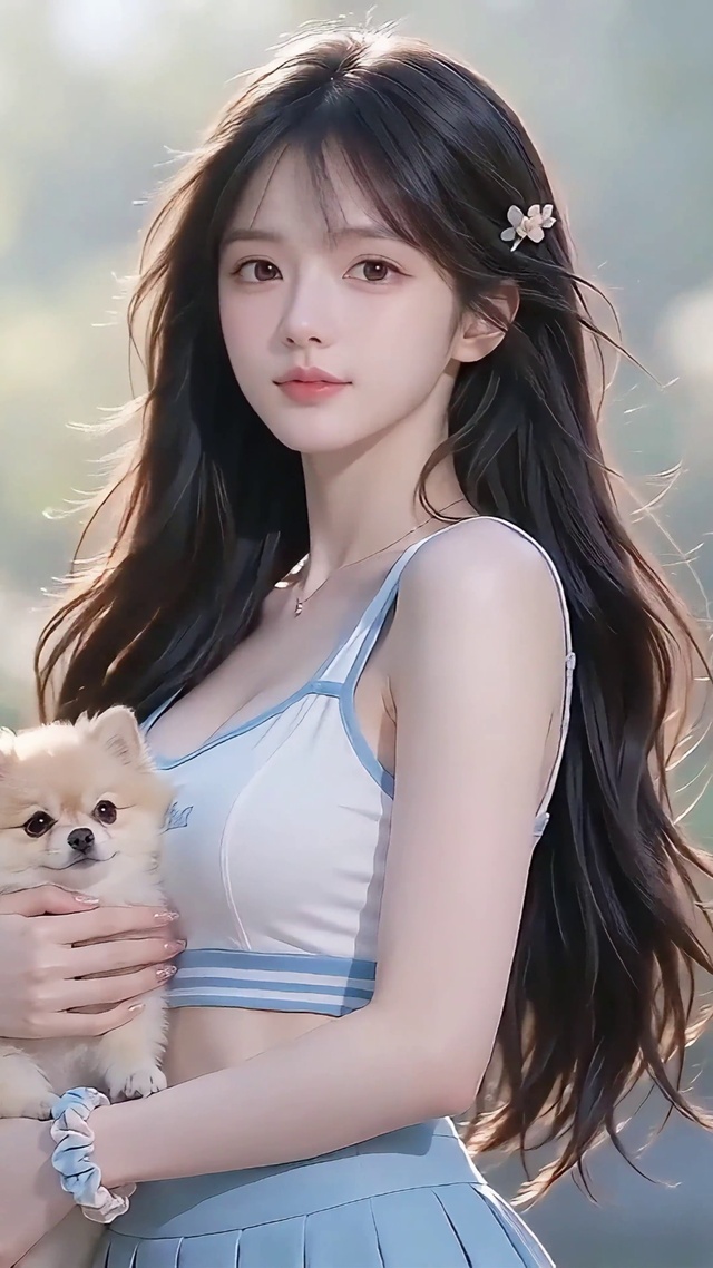 抱萌宠的少女