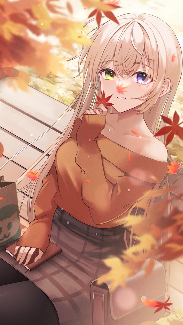 秋日闲情枫叶少女