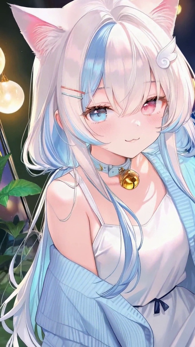 夜晚窗边猫耳异瞳美少女