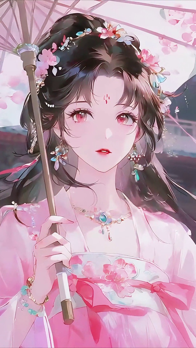 洛阳城花雨中古风少女