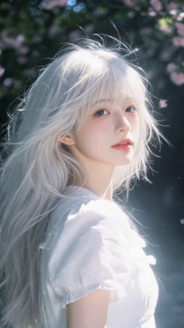 樱花下的白发少女