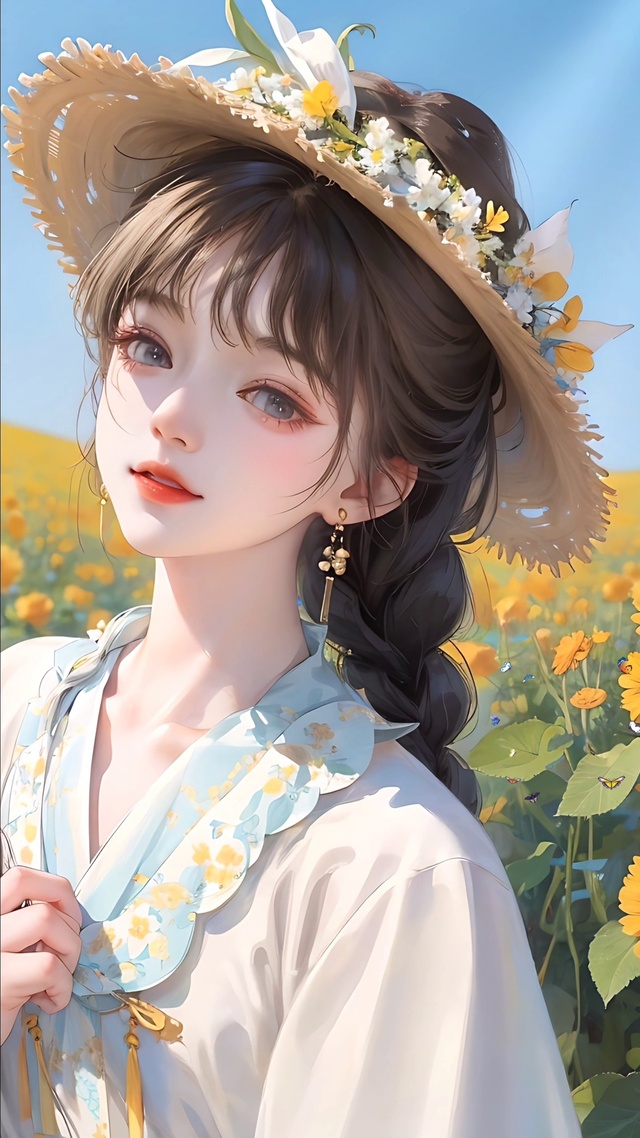 4K 向日葵花园里的少女