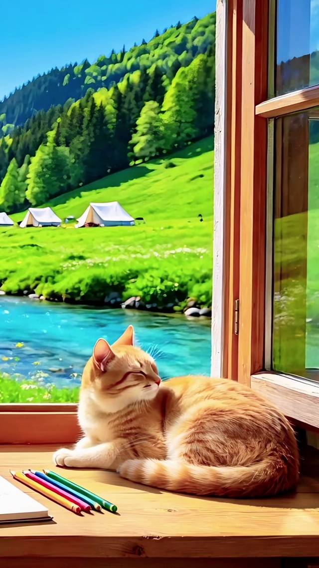 美景窗台慵懒的猫