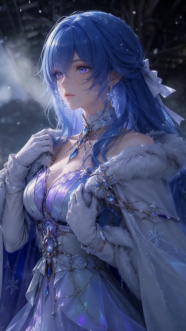 雪夜蓝发少女