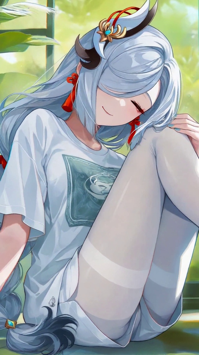 清新绿植窗边的美少女申鹤
