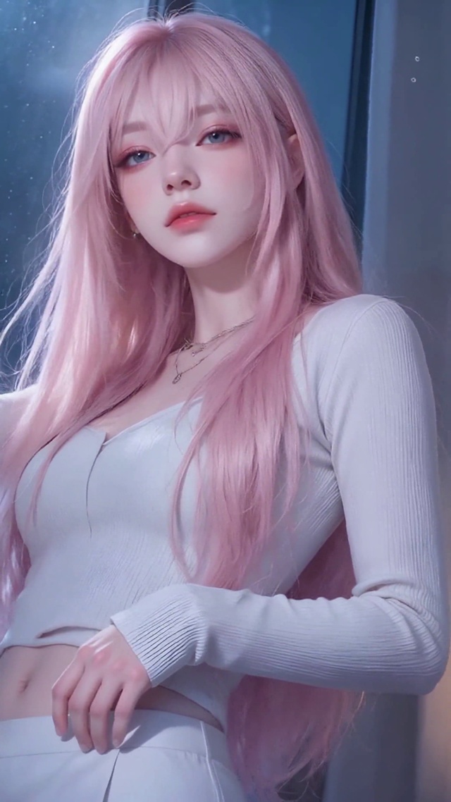 雨夜窗边粉发纯欲少女