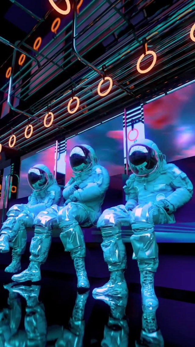 元宇宙朋克风坐地铁里听歌