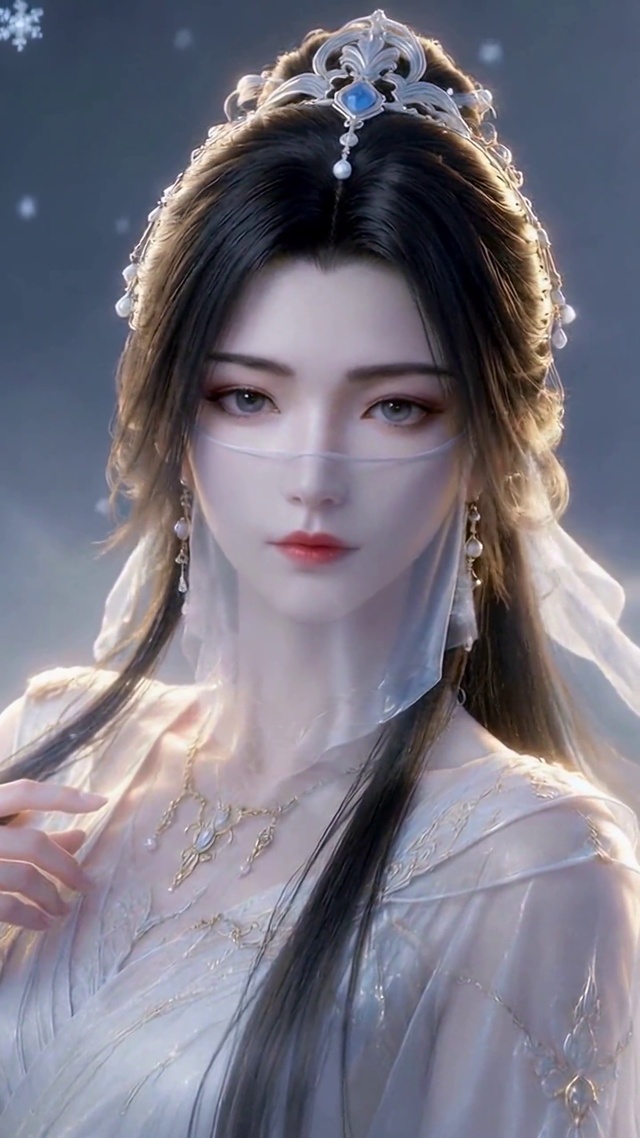 月夜雪景古风仙气美女