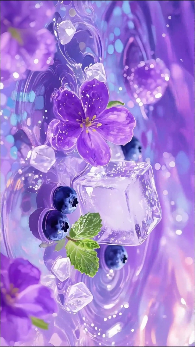 小清新紫色蓝莓冰块