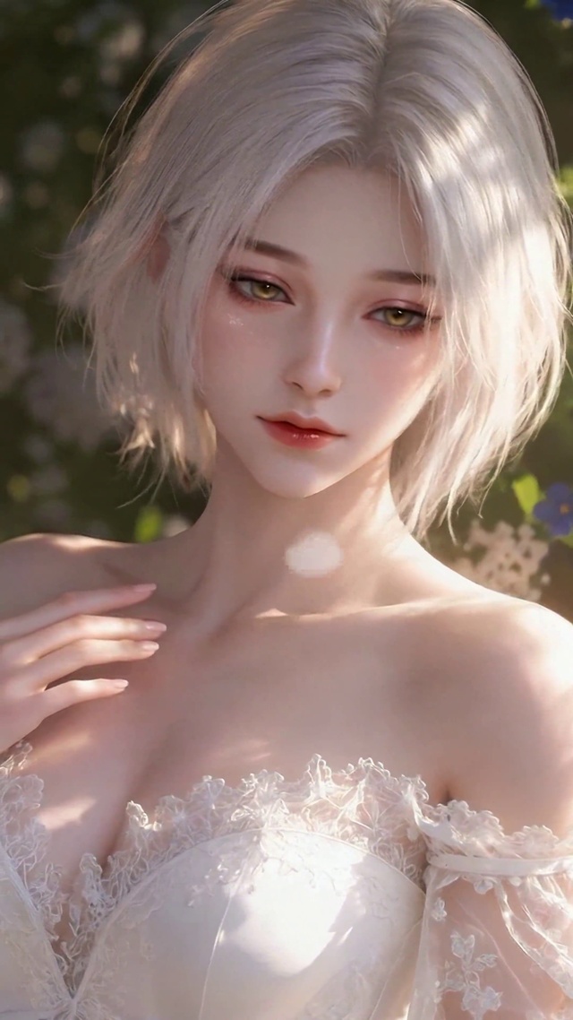 花丛银发清纯美少女