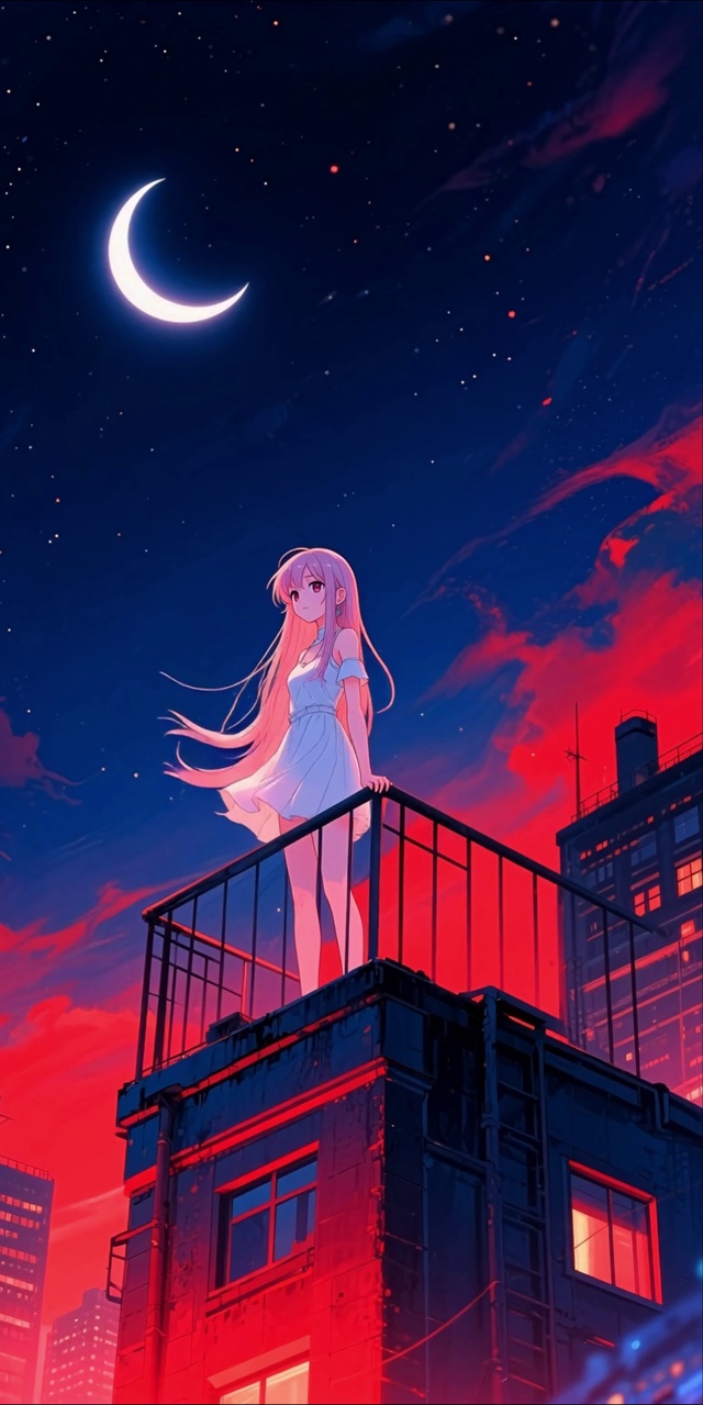晚霞夜空 月