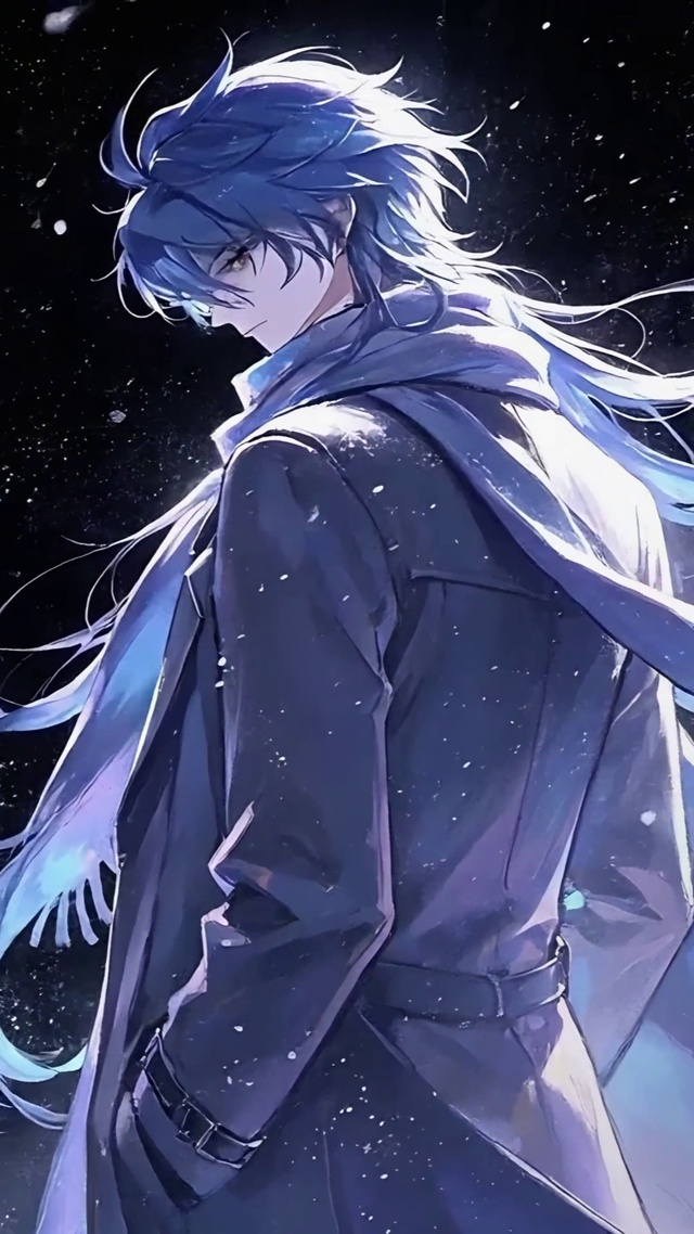    星空雪下的紫发美男