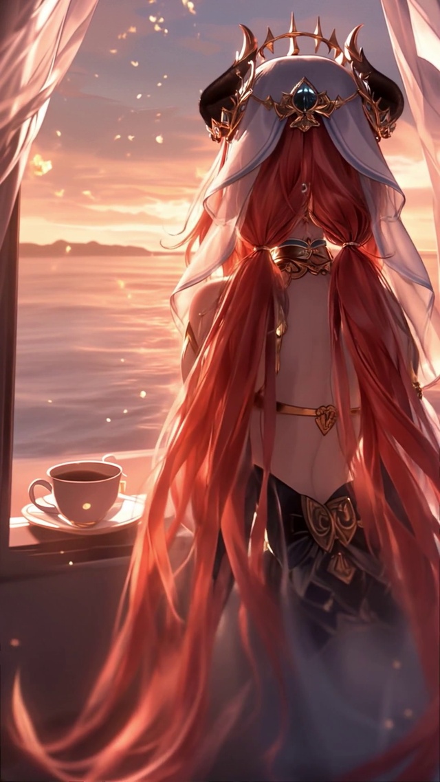 妮露日落唯美/落日/阳台/大海