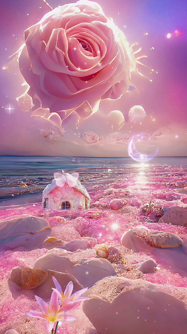 粉色玫瑰沙滩