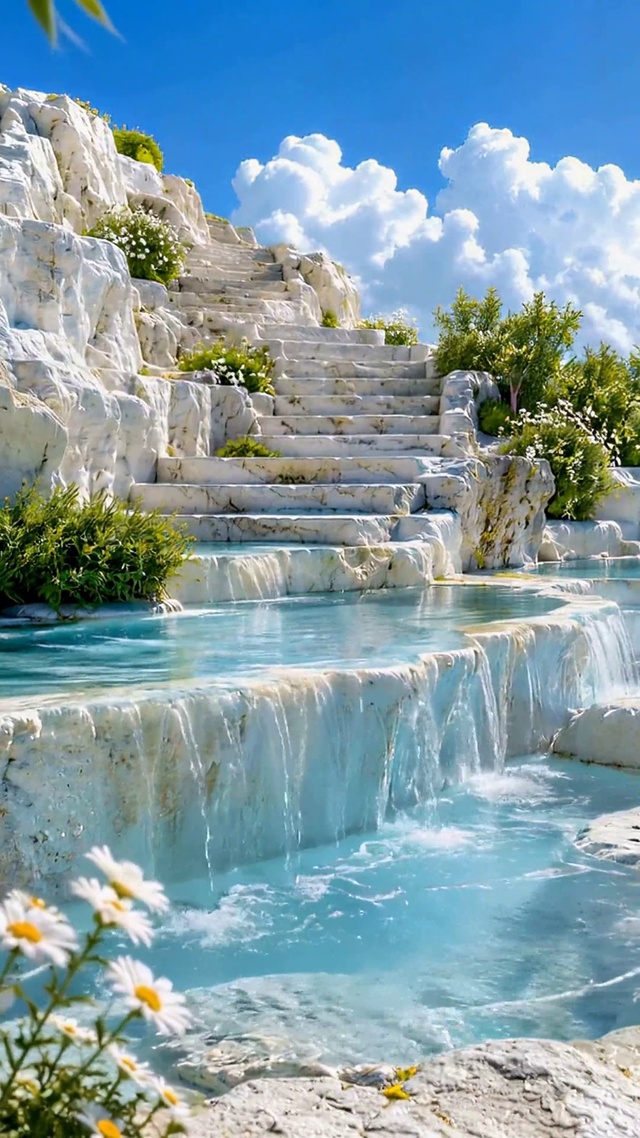 清新治愈蓝湖阶梯风景