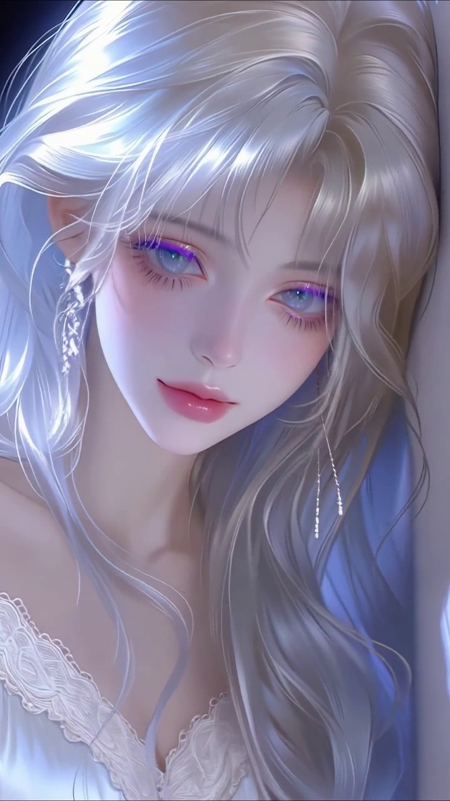 冰蓝夜绪银丝少女