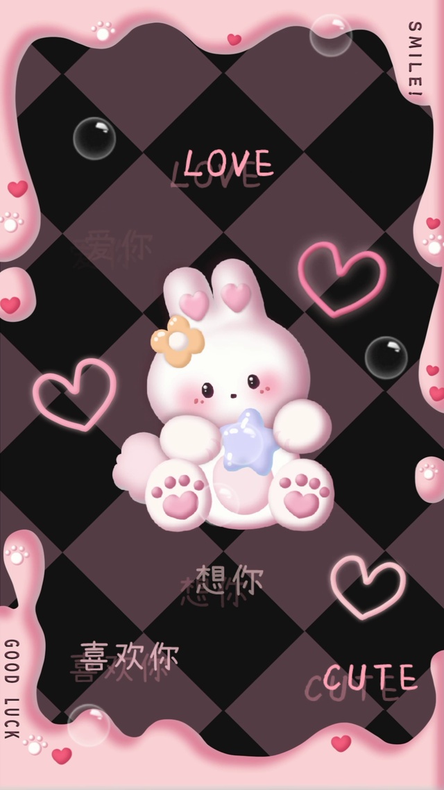 粘土风3D立体可爱兔兔棋盘格