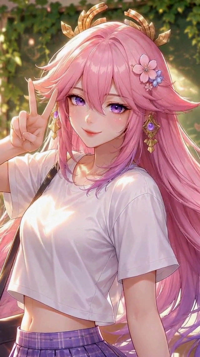 毕业季粉发二次元美少女