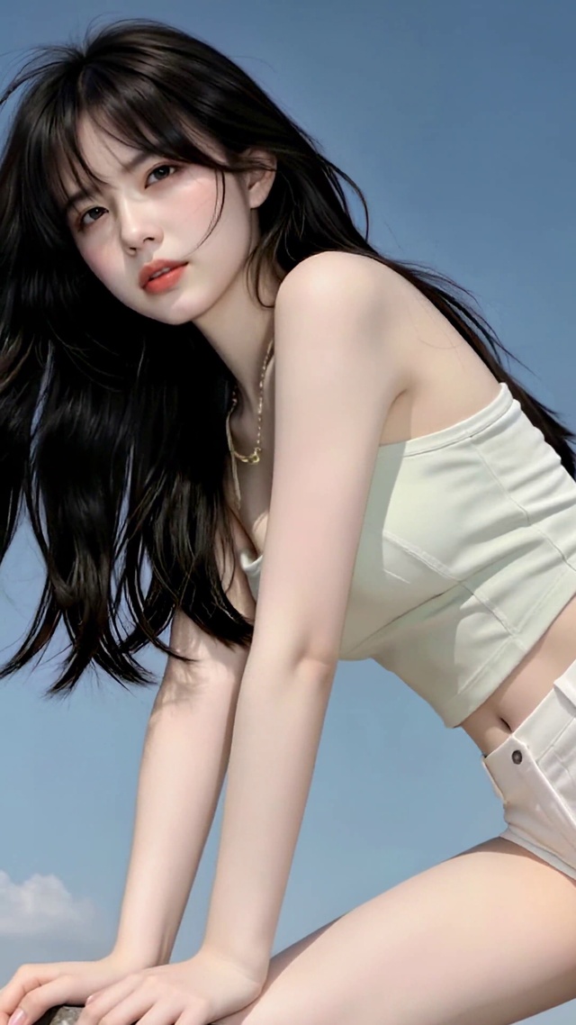 晴空下的清纯甜美女孩