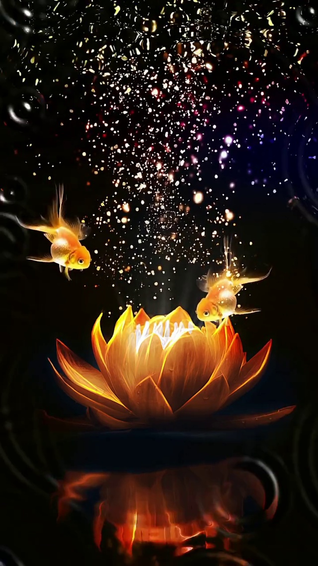 唯美金鱼莲花