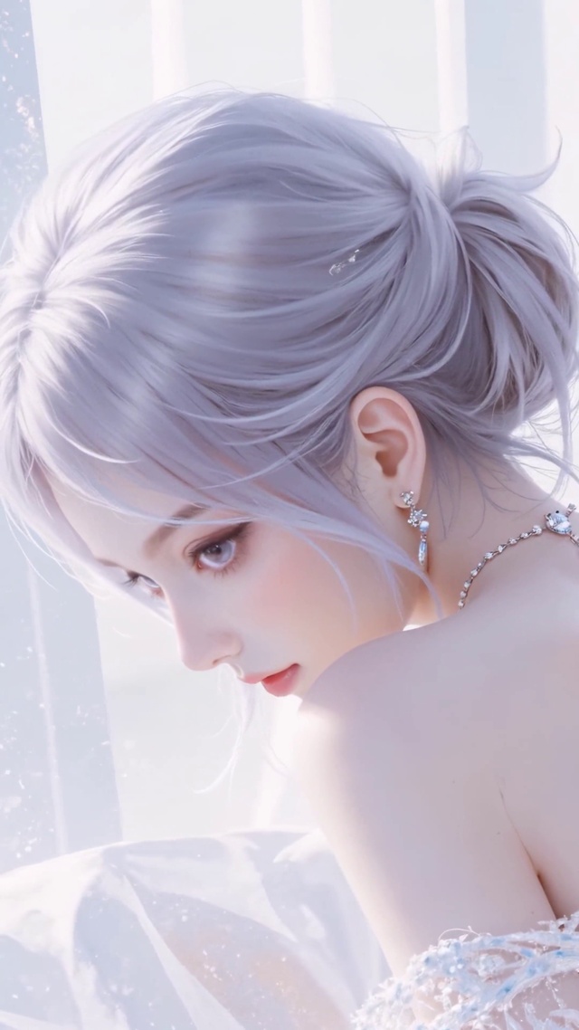 唯美白发婚纱少女