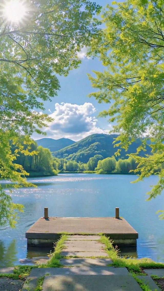 清新绿意湖畔自然风景